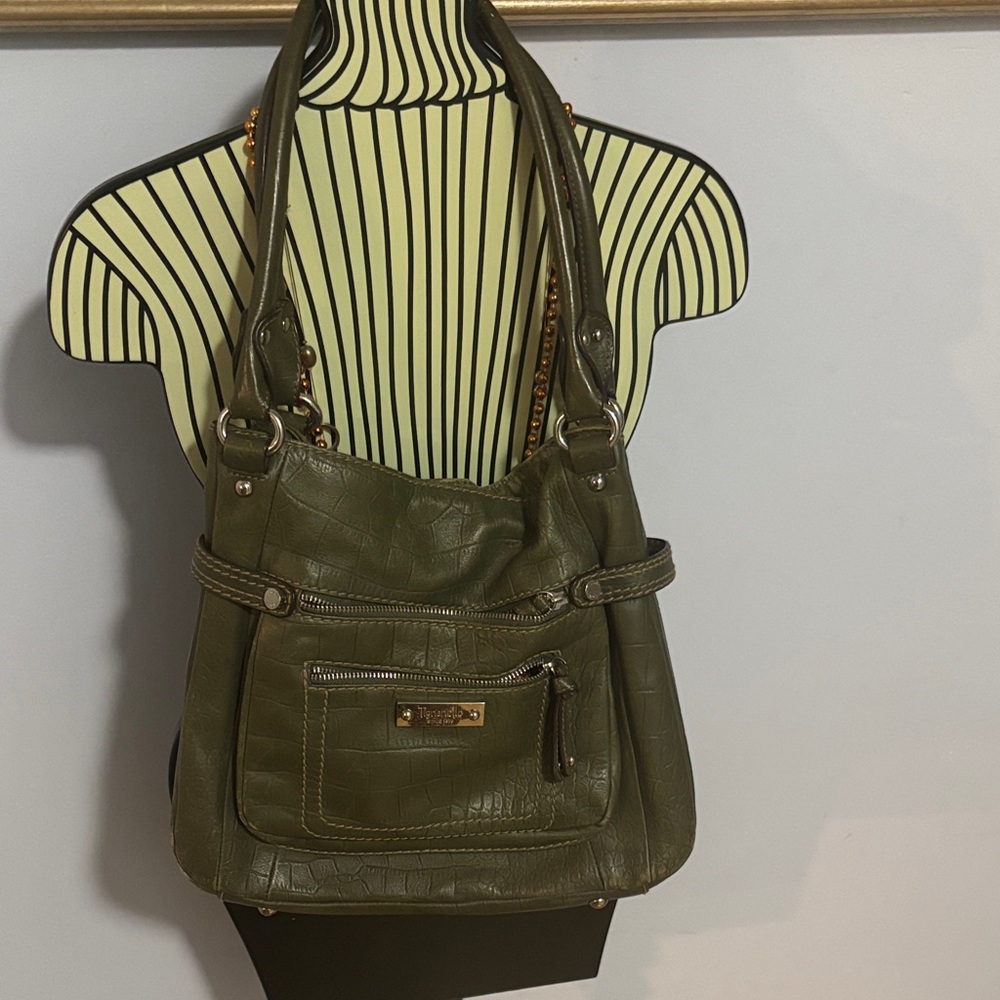 Tignanello Olive Green Croc-Embossed Shoulder Bag